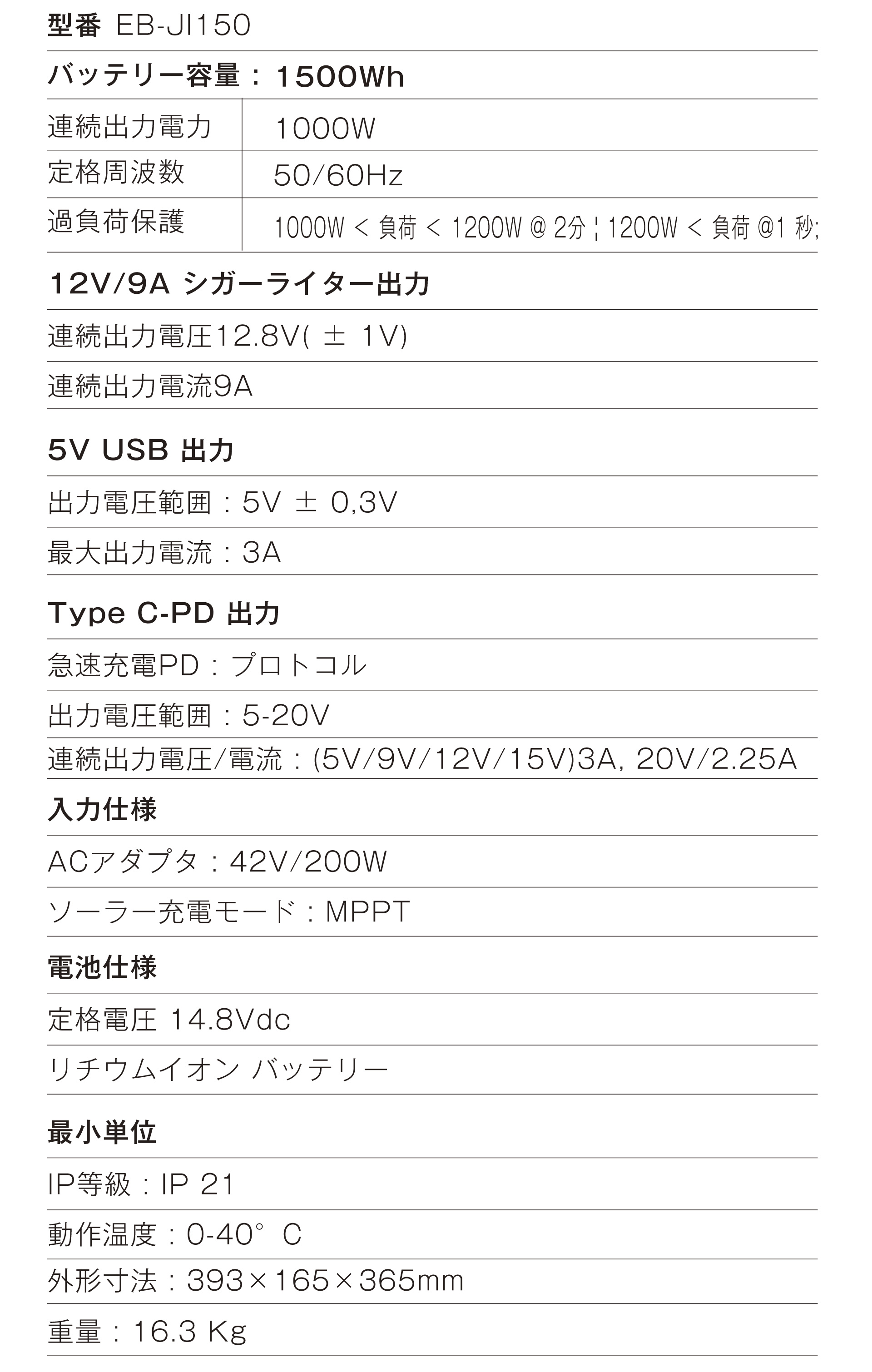 EB-JI150 商品スペック詳細