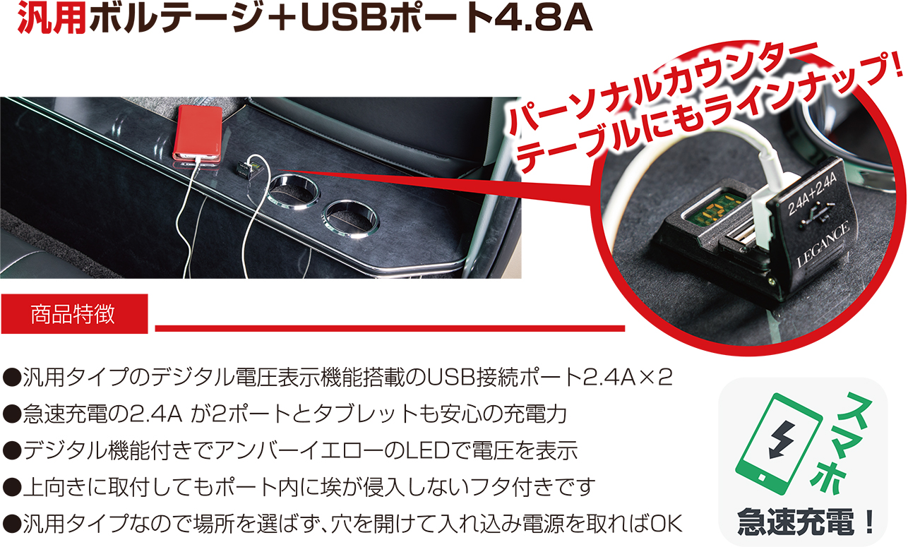 汎用ボルテージ＋USBポート4.8A